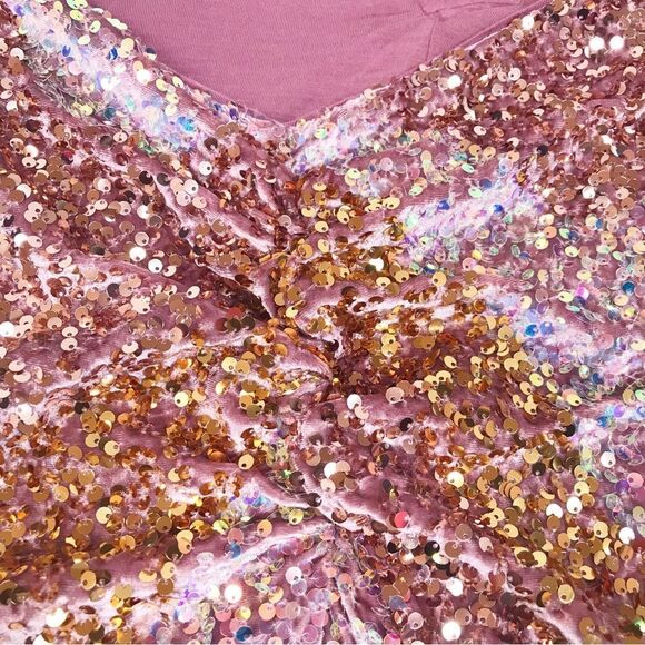 FREE PEOPLE Pink Velvet Sequin Party Dress Midi Maxi Halter Neck Size Medium New - Picture 7 of 15